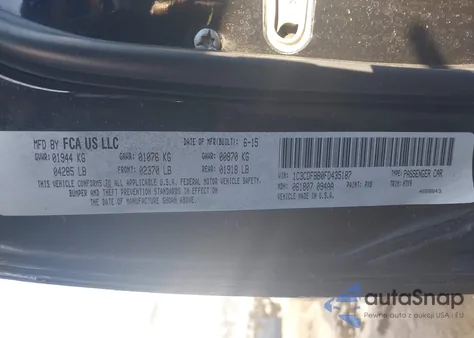 2015 Dodge Dart Sxt z USA, uszkodzony, nr VIN 1C3CDFBB0FD435187